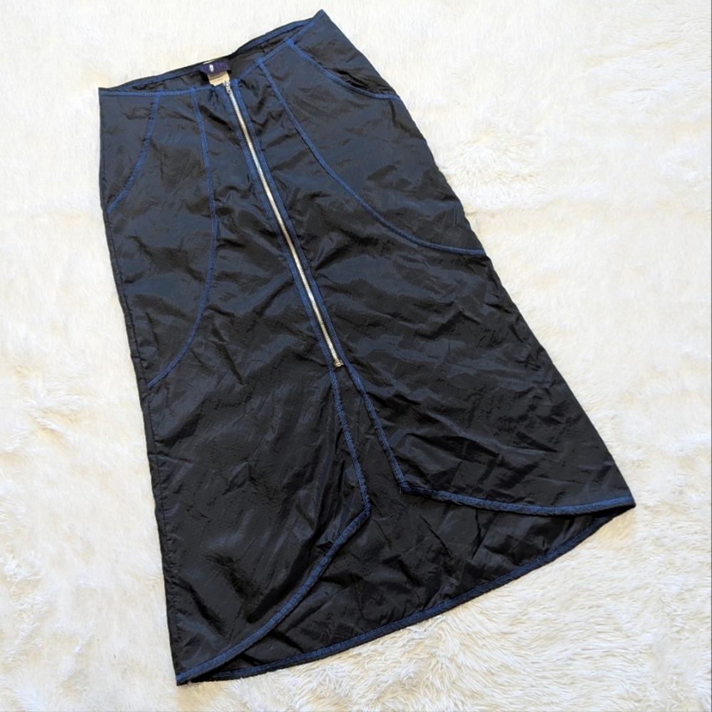 1999 Vintage Morbid Threads 100% Nylon Black & Blue Zip Front Skirt Size XL